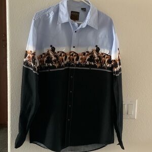Roper Blue and Black Cowboy Scene Shirt